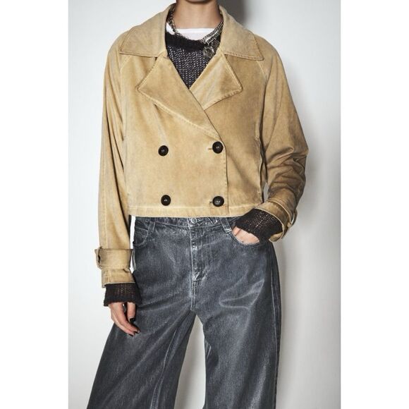 NWT Zara Garment Dye Faux Suede Short Double Breasted Cropped Trench Style Coat - Picture 5 of 16